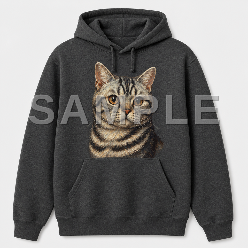 SAMPLE - hoodie-oil-painting - cat-american-shorthair--dark-heather