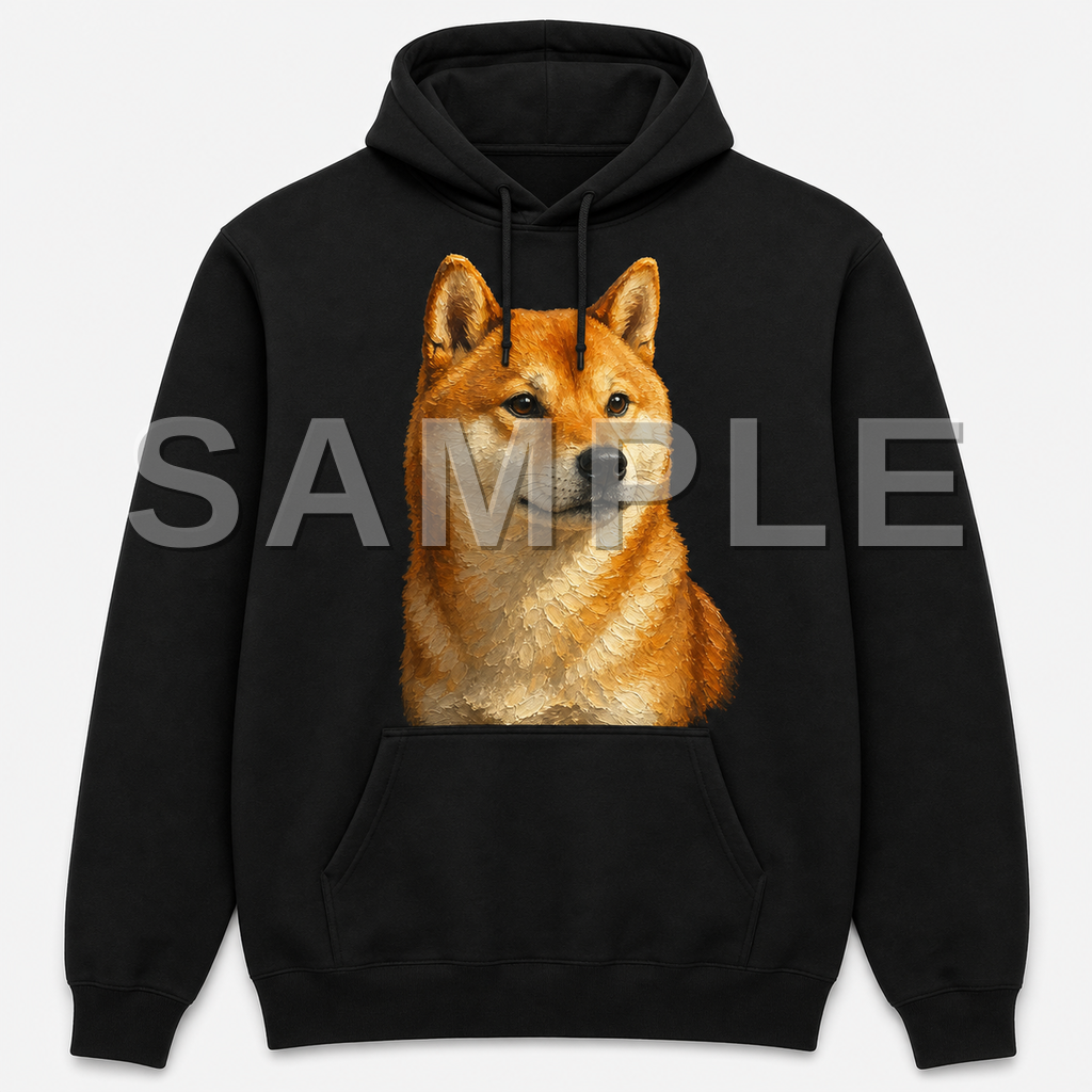 SAMPLE - hoodie-oil-painting - dog-shiba--black