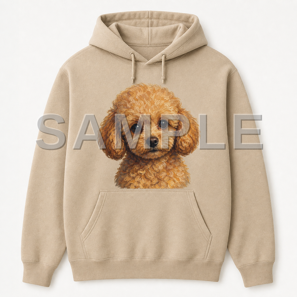 SAMPLE - hoodie-oil-painting - dog-toy-poodle--sand