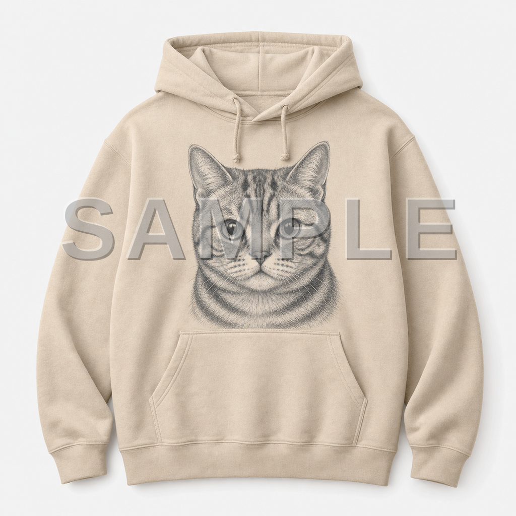 SAMPLE - hoodie-pencil-sketch - cat-american-shorthair--sand