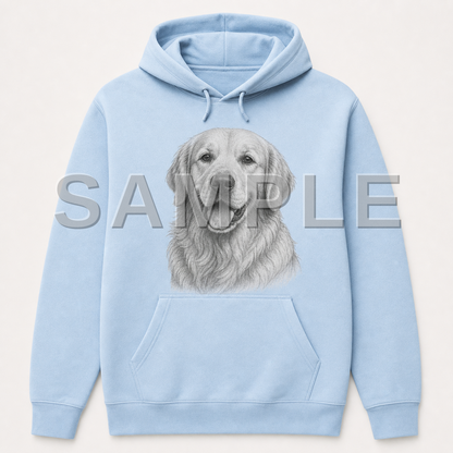 SAMPLE - hoodie-pencil-sketch - dog-golden--light-blue