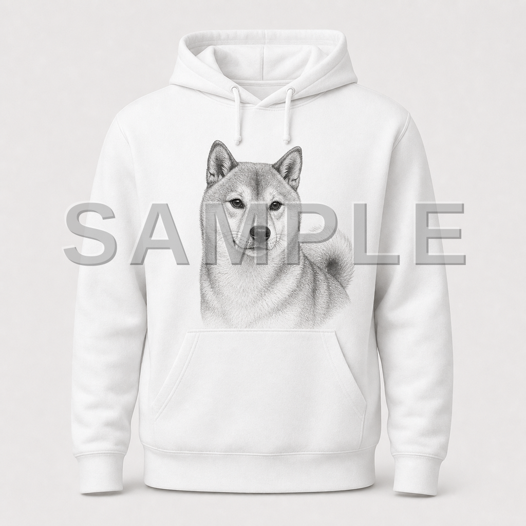 SAMPLE - hoodie-pencil-sketch - dog-shiba--white