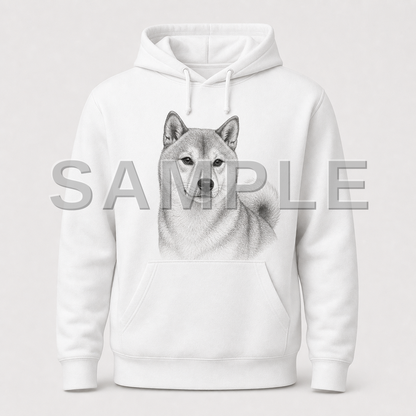 SAMPLE - hoodie-pencil-sketch - dog-shiba--white