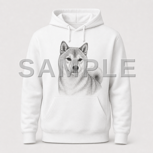SAMPLE - hoodie-pencil-sketch - dog-shiba--white