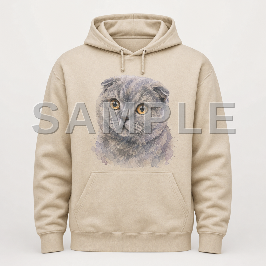 SAMPLE - hoodie-watercolor - cat-scottish-fold--sand