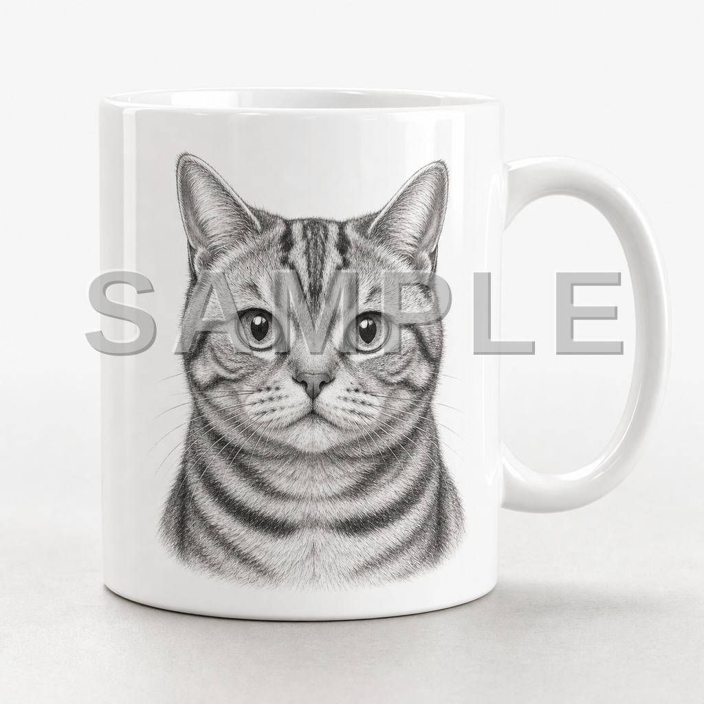SAMPLE - mug-pencil-sketch - cat-american-shorthair