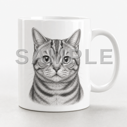 SAMPLE - mug-pencil-sketch - cat-american-shorthair