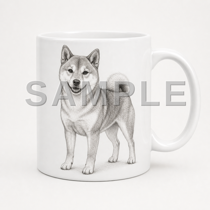 SAMPLE - mug-pencil-sketch - dog-shiba