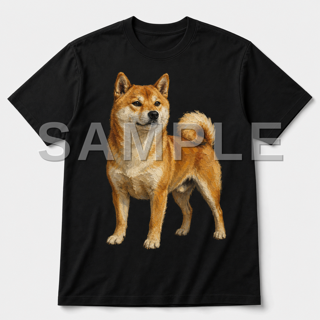 SAMPLE - tshirt-oil-painting - dog-shiba--black