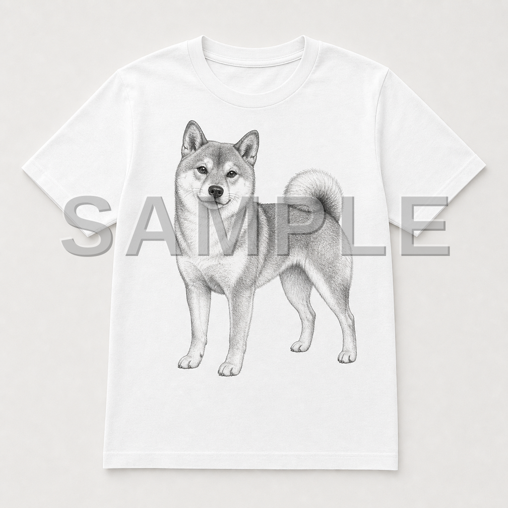 SAMPLE - tshirt-pencil-sketch - dog-shiba--white