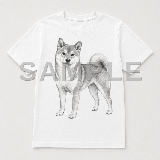 SAMPLE - tshirt-pencil-sketch - dog-shiba--white
