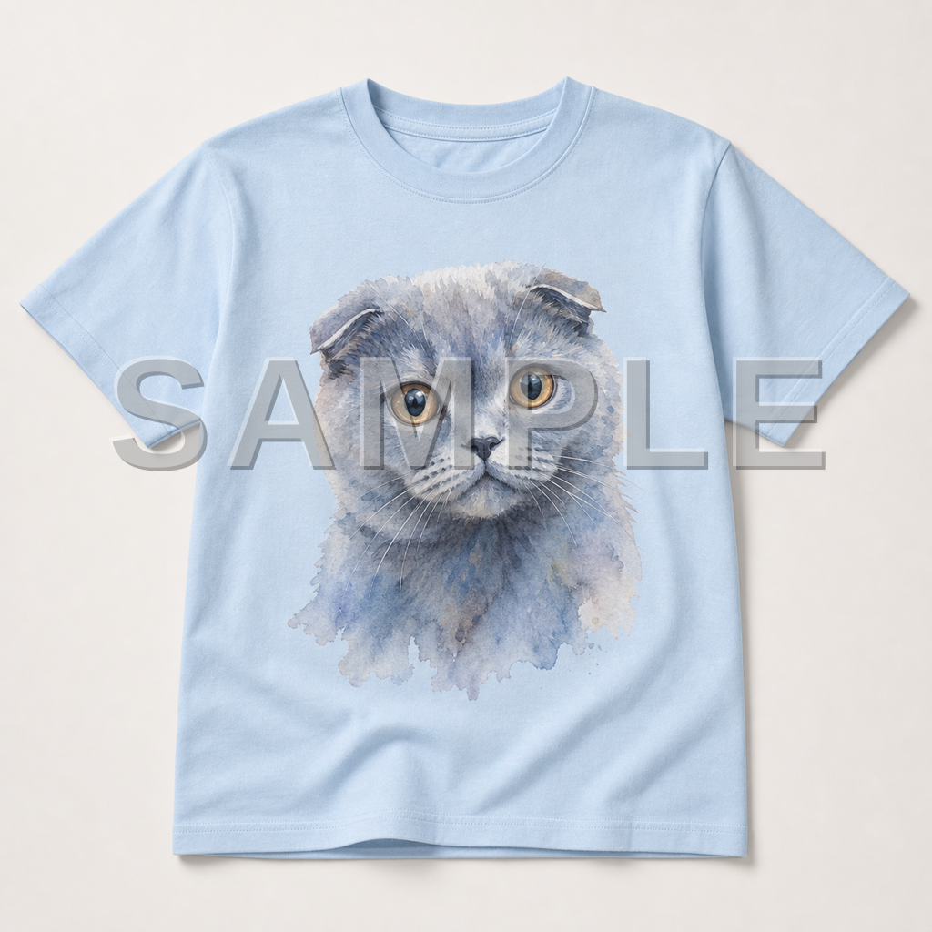 SAMPLE - tshirt-watercolor - cat-scottish-fold--baby-blue